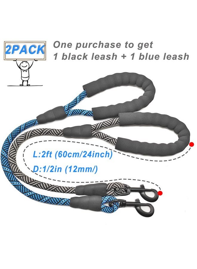 Mycicy Mycicy 2 FT Short Dog Leash- 2 Pack Traffic Leash Strong Nylon Comfortable Padded Handle- Training Short Lead for Small Medium Large Dogs (Black+Blue) - Image 3