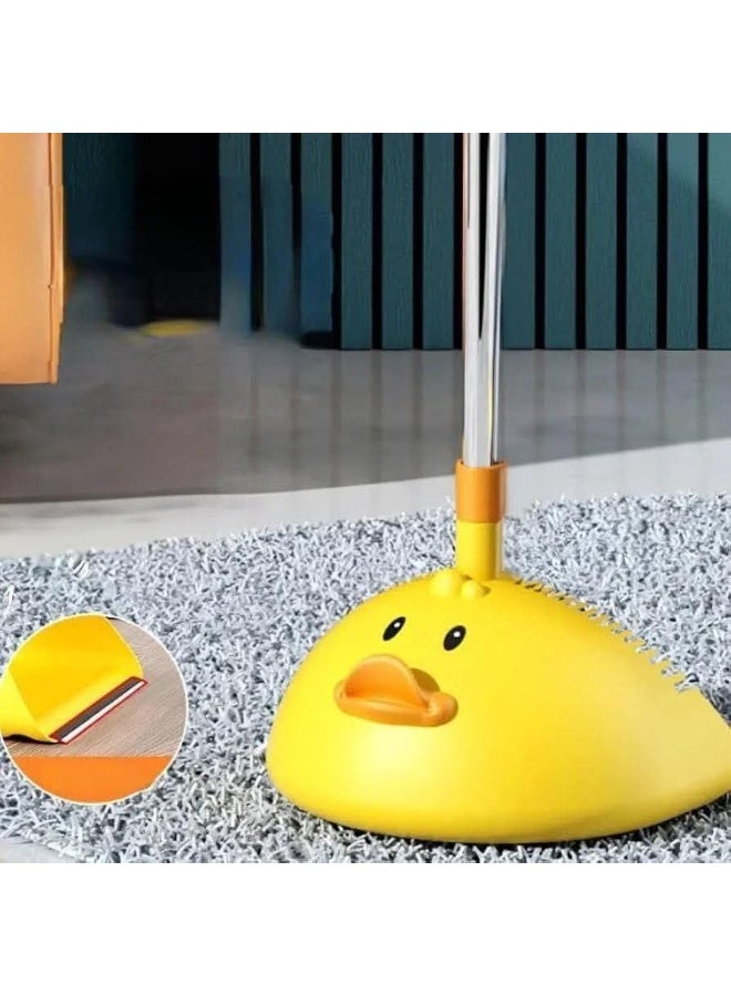 طقم مكنسة وجاروف بتصميم بطة كرتونية لطيفة للأطفال مع يد طويلة وشعيرات ناعمة لتنظيف ممتع وسهل - Image 2