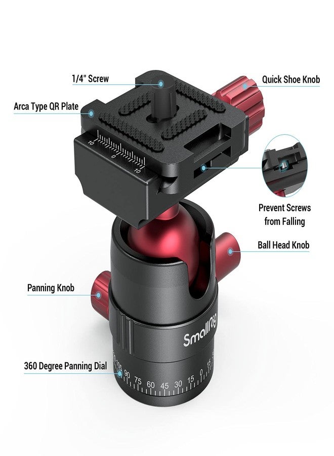 SmallRig Tripod Ball Head 360 Degree Rotating Panoramic Ballhead with 1/4 inch Quick Shoe Plate, Max Load up to 5 kg/ 11lb, for Tripod Monopod Slider DSLR Camera Camcorder - 3034 - Image 3