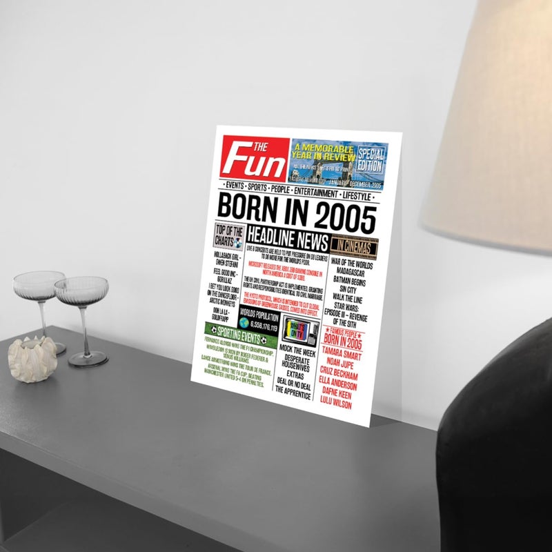 Stuff4 20th Birthday Poster Unframed - Born In 2005 Newspaper - Happy 20th Birthday Gifts for Men Women Vintage Retro Back In 2005, 8x10 Inch Twenty Twentieth Bday Party Decor Decoration - Image 2