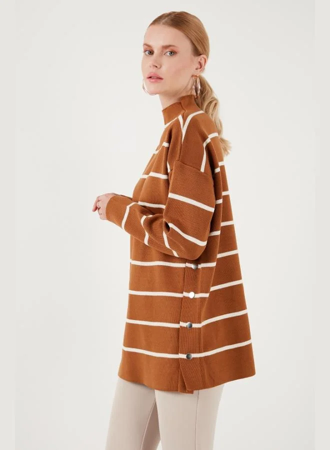 Lela Lela Striped High Neck Onesize Knit Sweater Women's SWEATER 4615197Y