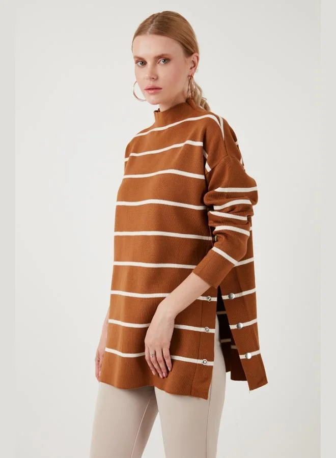 Lela Lela Striped High Neck Onesize Knit Sweater Women's SWEATER 4615197Y