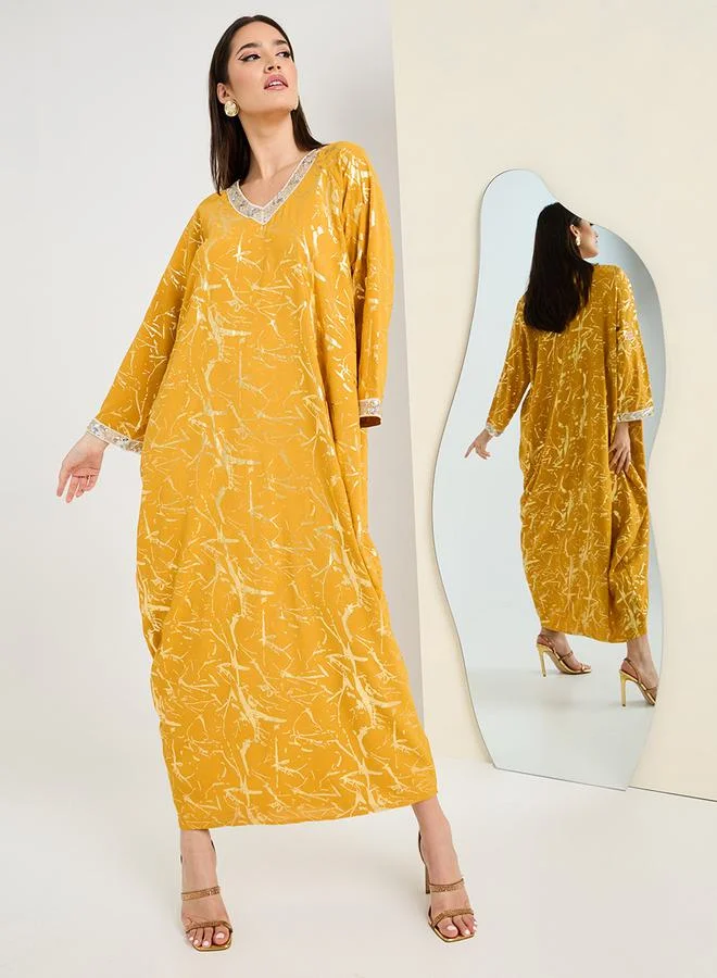 Styli Foil Print Kaftan With Sequin Trim