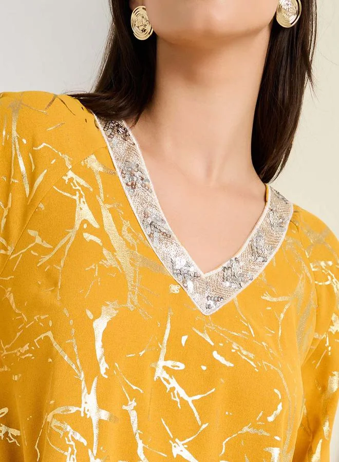 Styli Foil Print Kaftan With Sequin Trim