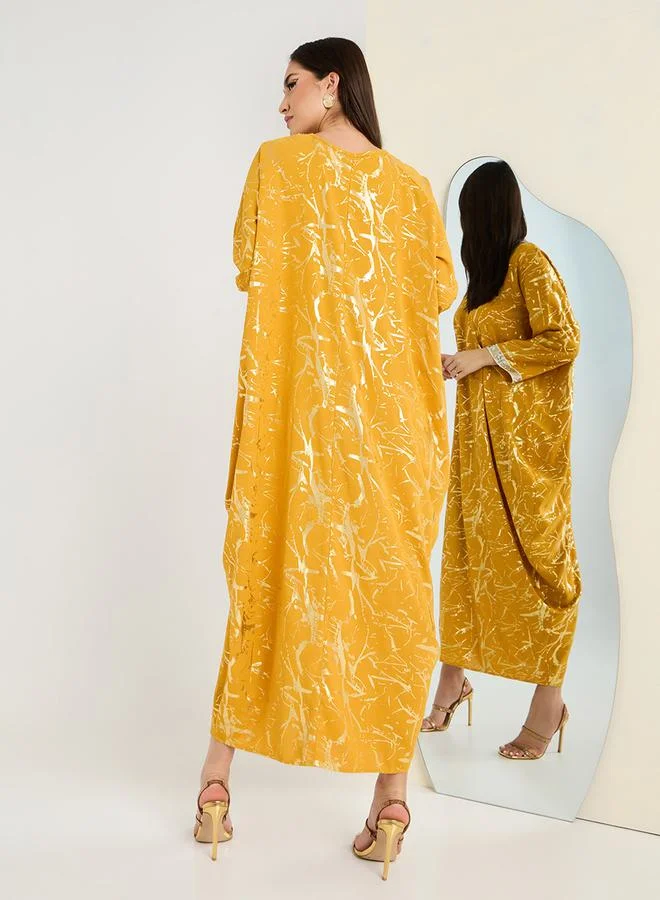 Styli Foil Print Kaftan With Sequin Trim