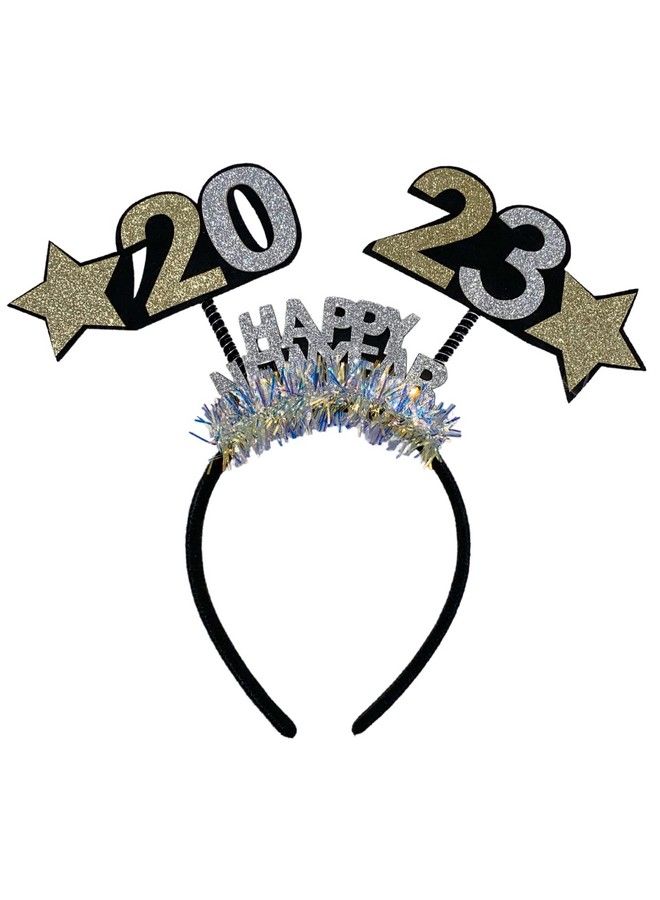 Needzo رباط رأس سنة جديدة سعيدة مع نجوم متلألئة وشرائط فضية 10 بوصة (2023) - Image 1