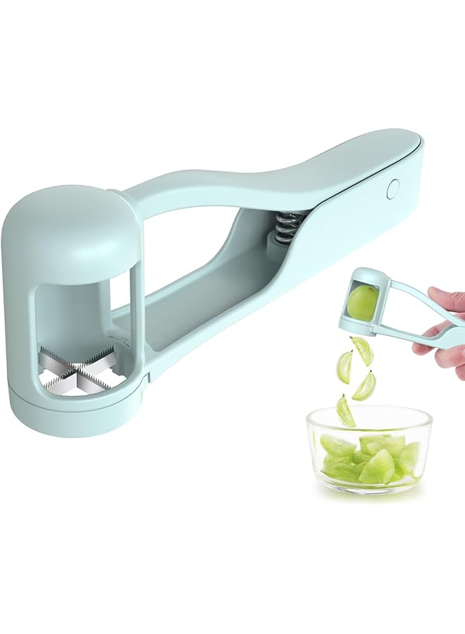 كاست ويف قطاعة عنب للأطفال، قطاعة فواكه من الفولاذ المقاوم للصدأ، قطاعة ربع عنب، مناسبة لتزيين كعكة سلطة الفاكهة والخضروات، أداة مطبخ لتقطيع الفاكهة (أزرق) - Image 1