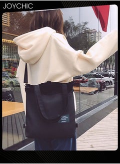 Joychic Casual Canvas Shoulder Bag Multifunction Large Capacity College Students Backpack Foldable Lightweight Tote Bag Black  - Image 2