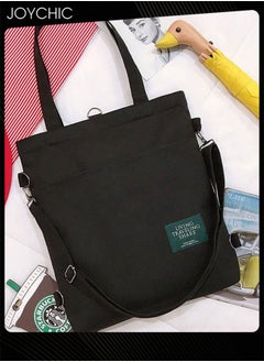 Joychic Casual Canvas Shoulder Bag Multifunction Large Capacity College Students Backpack Foldable Lightweight Tote Bag Black  - Image 1