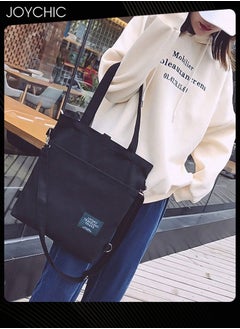 Joychic Casual Canvas Shoulder Bag Multifunction Large Capacity College Students Backpack Foldable Lightweight Tote Bag Black  - Image 3