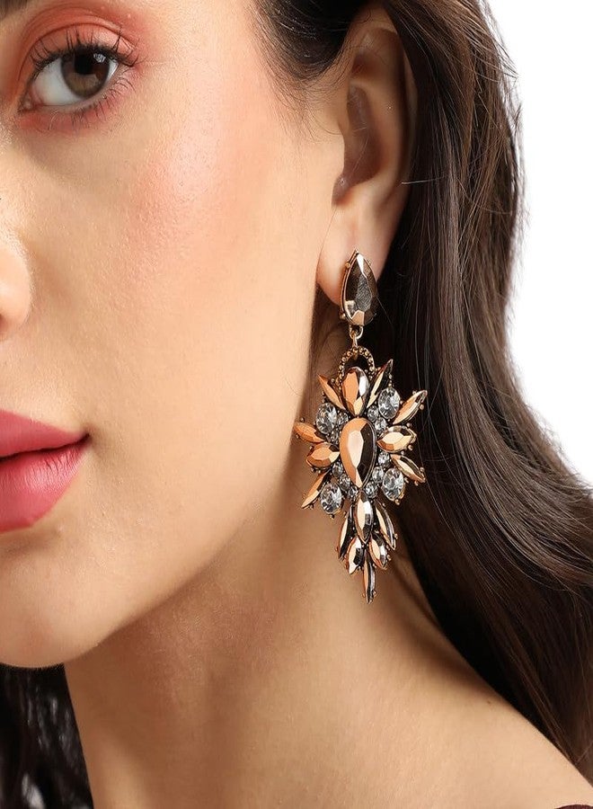 SOHI Women's Crystal Drop Earrings For Casual Wear | Gold Colour | Alloy Material | Push Back Closure | Artificial Stones Earrings | Earrings For Woman & Girls (9745) - Image 5