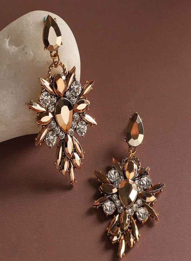 SOHI Women's Crystal Drop Earrings For Casual Wear | Gold Colour | Alloy Material | Push Back Closure | Artificial Stones Earrings | Earrings For Woman & Girls (9745) - Image 3