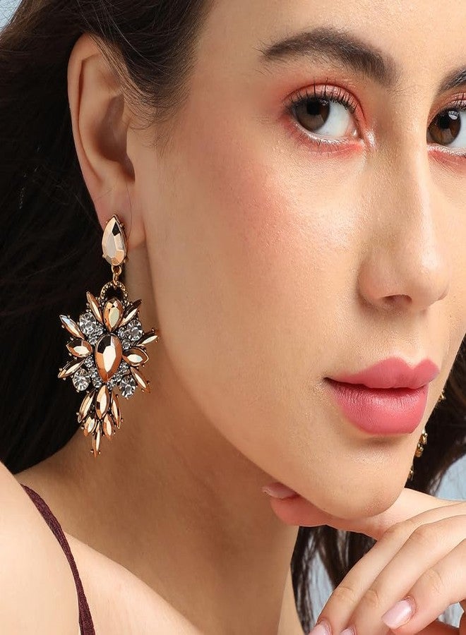 SOHI Women's Crystal Drop Earrings For Casual Wear | Gold Colour | Alloy Material | Push Back Closure | Artificial Stones Earrings | Earrings For Woman & Girls (9745) - Image 2