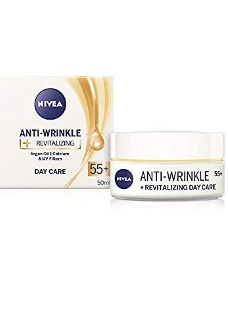 Nivea Nivea Anti-wrinkle + revitalizing day care face cream anti-aging 55+ with argan oil, calcium and UV filters 50 ml / 1.69 oz - Image 1