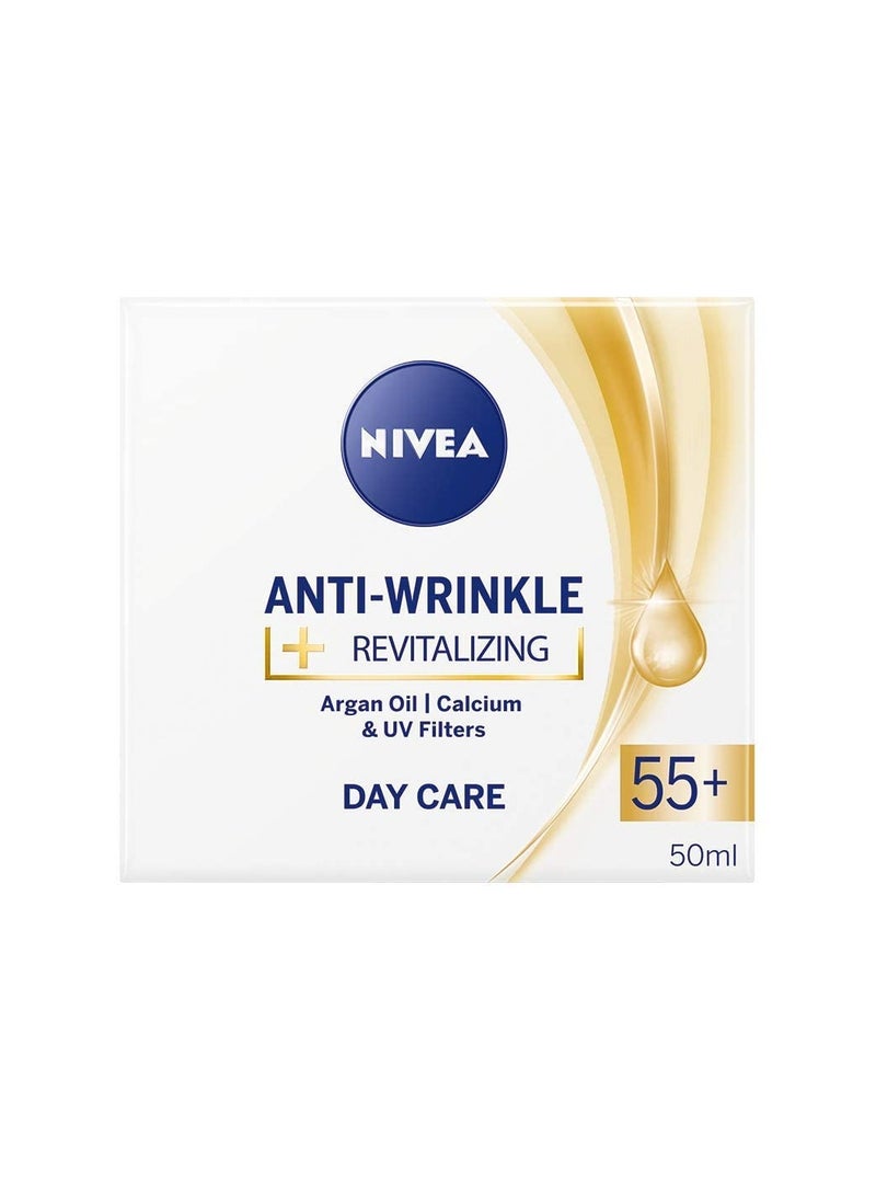 Nivea Nivea Anti-wrinkle + revitalizing day care face cream anti-aging 55+ with argan oil, calcium and UV filters 50 ml / 1.69 oz - Image 2