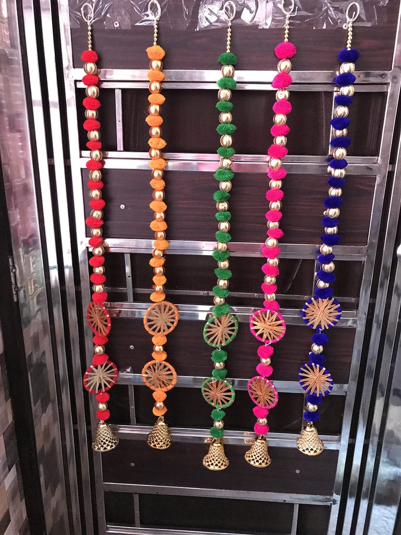 Aahum Handmade Wall Door Multi Color Pom Pom String with Gotta Ball Beads, Hanging Torans Garland Bandhanwar Decoration Item for Home Décor Diwali Festival, Navratri, Wedding (4 FT 5 Strings) - Image 4