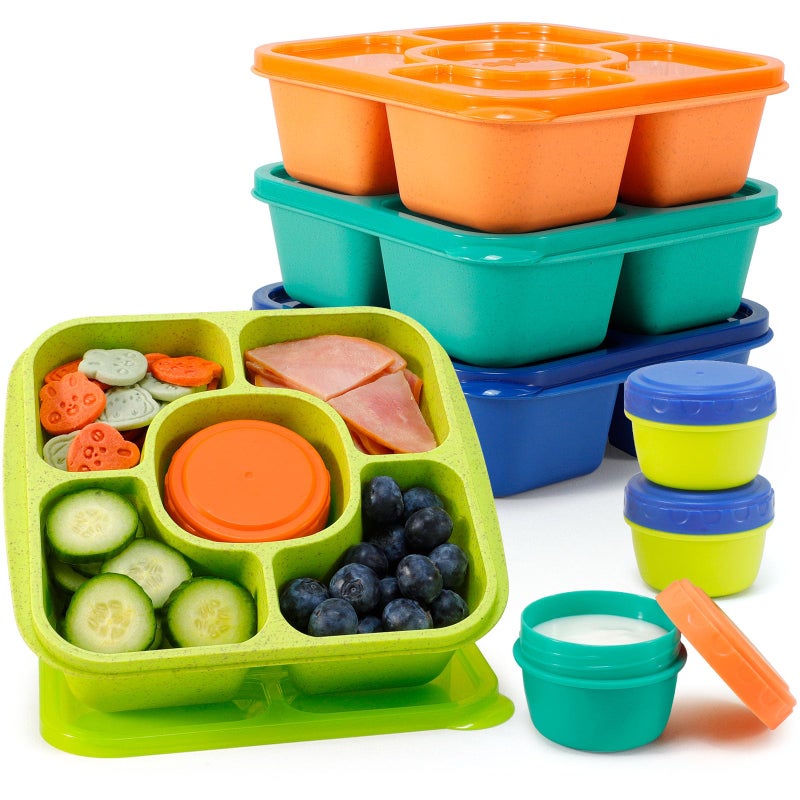 Caperci Original Lunchable Snack Containers for Kids & Adults - 5 Compartments Bento Snack Boxes with 4 Leakproof Small Containers, Wheat Straw, BPA-Free, Set of 4 - Image 1