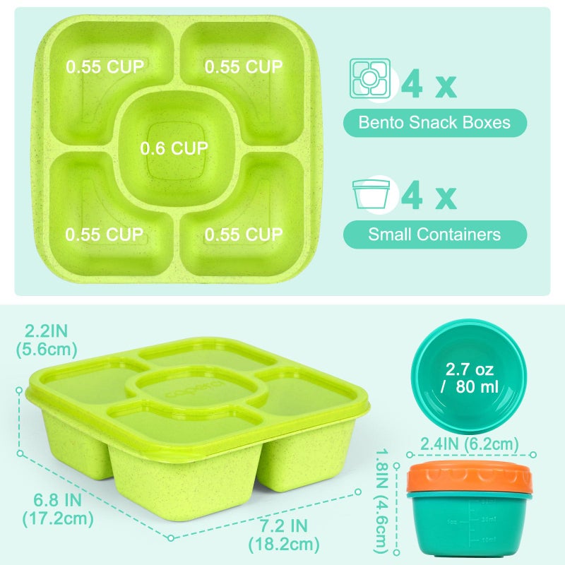 Caperci Original Lunchable Snack Containers for Kids & Adults - 5 Compartments Bento Snack Boxes with 4 Leakproof Small Containers, Wheat Straw, BPA-Free, Set of 4 - Image 5