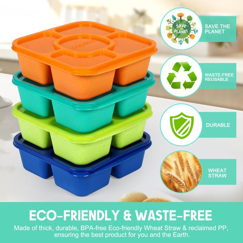 Caperci Original Lunchable Snack Containers for Kids & Adults - 5 Compartments Bento Snack Boxes with 4 Leakproof Small Containers, Wheat Straw, BPA-Free, Set of 4 - Image 3