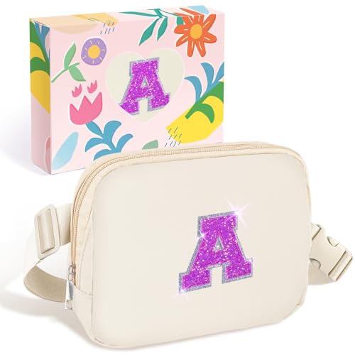 COSHAYSOO Initial Letter Fanny Pack for Girls Personalized Christmas Birthday Gifts for 6 7 8 9 10 11 12 Year Old Teen Girl, Girly Fashion Crossbody Purse Belt Bag Preteen Tween Trendy Stuff Ivory A - Image 1
