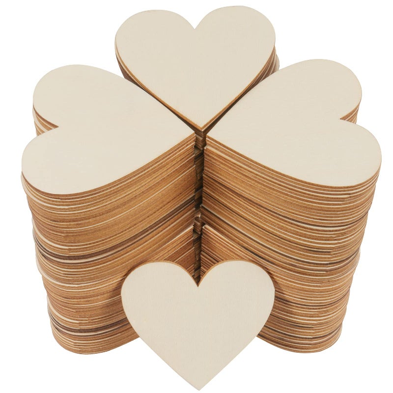 HAKZEON 3 Inch Wood Heart Cutouts  100 PCS Unfinished Wooden Hearts for DIY Crafts Decoration Wedding