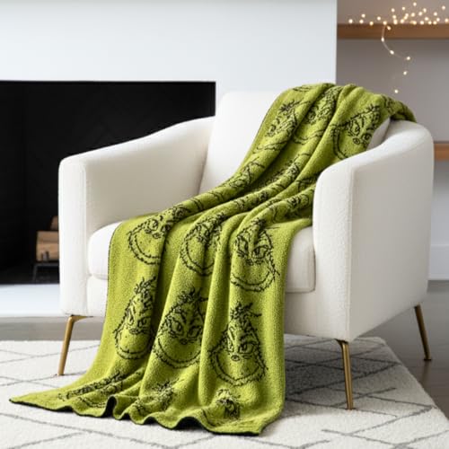 Franco Dr Seuss Grinch Holiday Christmas Bedding Soft Cozy Chic Dreams Feather Knit Intarsia Throw Blanket 50 in x 60 in Officially Licensed Product by Franco Collectibles - Image 1