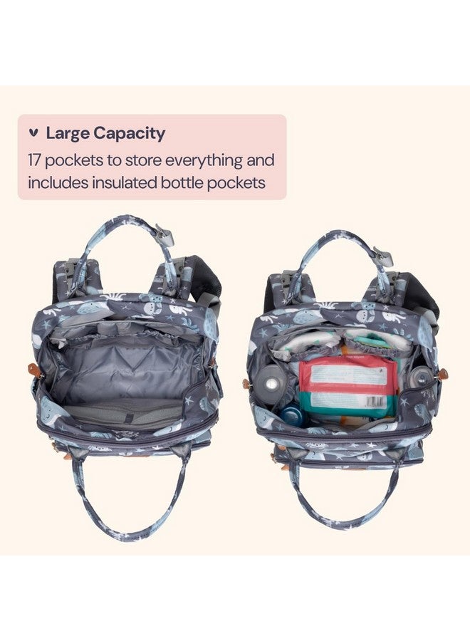 BabbleRoo Diaper Bag Backpack - Baby Essentials Travel Tote - Multi function Waterproof Diaper Bag, Travel Essentials Baby Bag with Changing Pad, Stroller Straps & Pacifier Case - Unisex, Sea Animals - Image 1