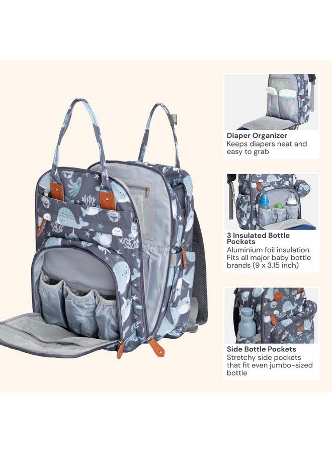 BabbleRoo Diaper Bag Backpack - Baby Essentials Travel Tote - Multi function Waterproof Diaper Bag, Travel Essentials Baby Bag with Changing Pad, Stroller Straps & Pacifier Case - Unisex, Sea Animals - Image 2