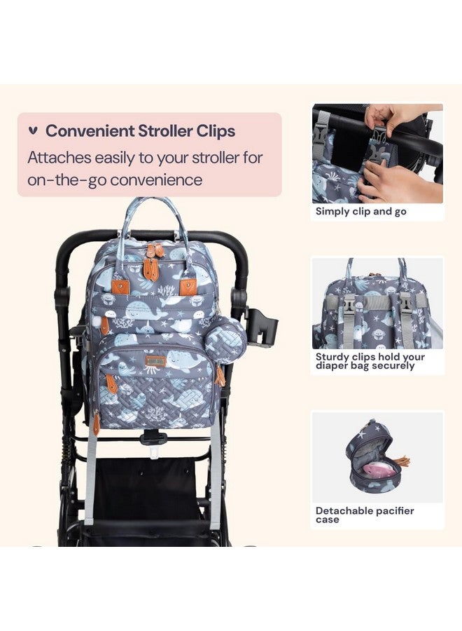 BabbleRoo Diaper Bag Backpack - Baby Essentials Travel Tote - Multi function Waterproof Diaper Bag, Travel Essentials Baby Bag with Changing Pad, Stroller Straps & Pacifier Case - Unisex, Sea Animals - Image 4