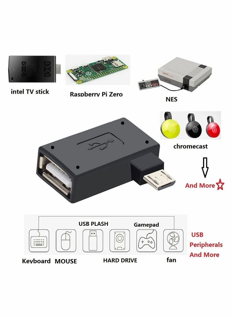 SYOSI - 2 in 1 Powered Micro to USB OTG Adapter 90 Degree Right Angled for Fire Stick Host Devices Android Smart Phone or Tablet - Image 1