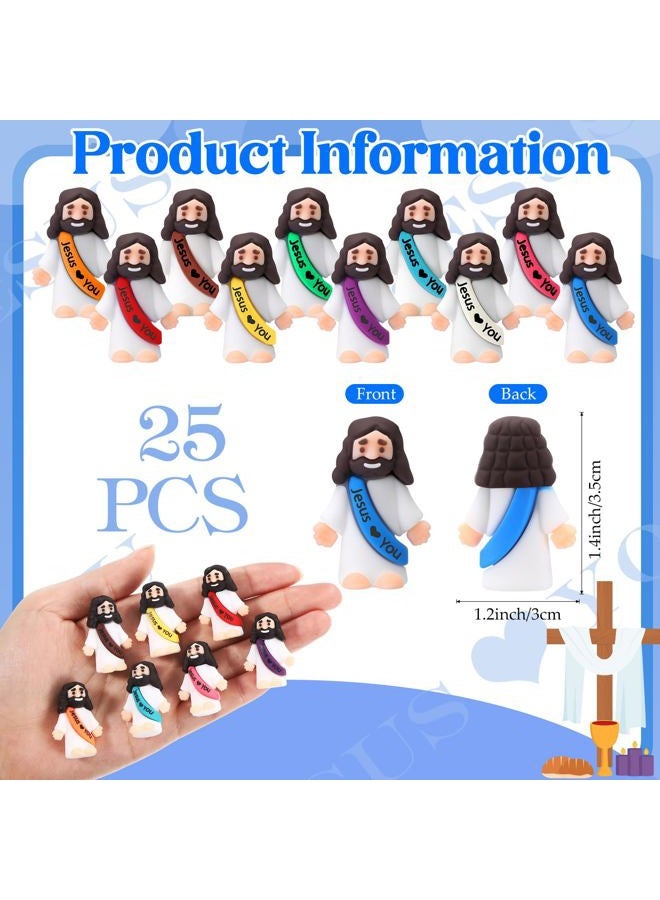 Bememo 25 Pcs Little Jesus Figures Original Design Jesus Love You Mini Rubber Toys to Hide and Seek Christmas Religious Party Favors Sunday School Baptism Gifts(Fulgent Color) - Image 2