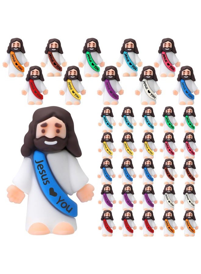Bememo 25 Pcs Little Jesus Figures Original Design Jesus Love You Mini Rubber Toys to Hide and Seek Christmas Religious Party Favors Sunday School Baptism Gifts(Fulgent Color) - Image 1