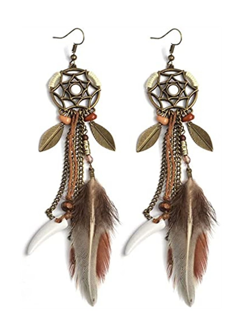 Hook Earrings Earrings Long Tassel, Women Girls Feather Hook Earrings Long Tassel Drop Dangle Feather tassel earrings Feather - Image 1