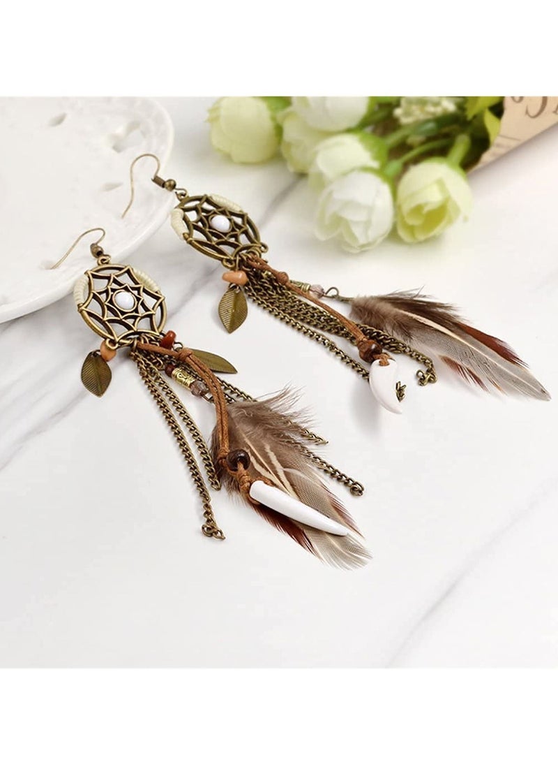 Hook Earrings Earrings Long Tassel, Women Girls Feather Hook Earrings Long Tassel Drop Dangle Feather tassel earrings Feather - Image 2