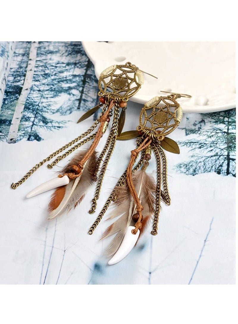 Hook Earrings Earrings Long Tassel, Women Girls Feather Hook Earrings Long Tassel Drop Dangle Feather tassel earrings Feather - Image 5