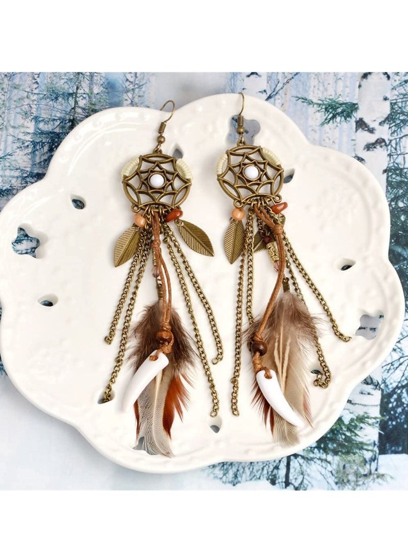 Hook Earrings Earrings Long Tassel, Women Girls Feather Hook Earrings Long Tassel Drop Dangle Feather tassel earrings Feather - Image 3
