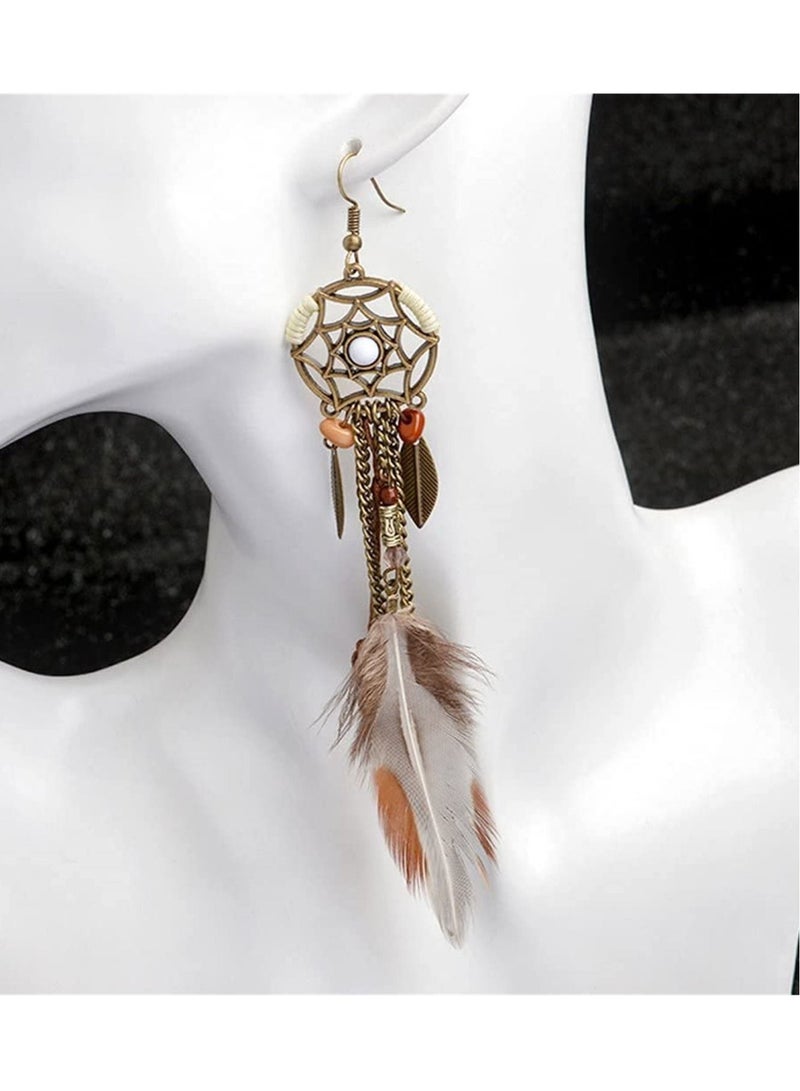 Hook Earrings Earrings Long Tassel, Women Girls Feather Hook Earrings Long Tassel Drop Dangle Feather tassel earrings Feather - Image 4