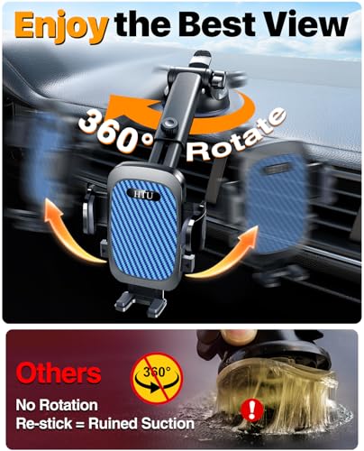 HTU 2026 Ultimate Best【True Military-Grade & Safety Cert】Car Phone Holder【Upgraded 360 Rotation & 100+LBS Strongest Suction】5-in-1 Truck Windshield Dashboard Vent Mount Stand for iPhone Android, Blue - Image 4