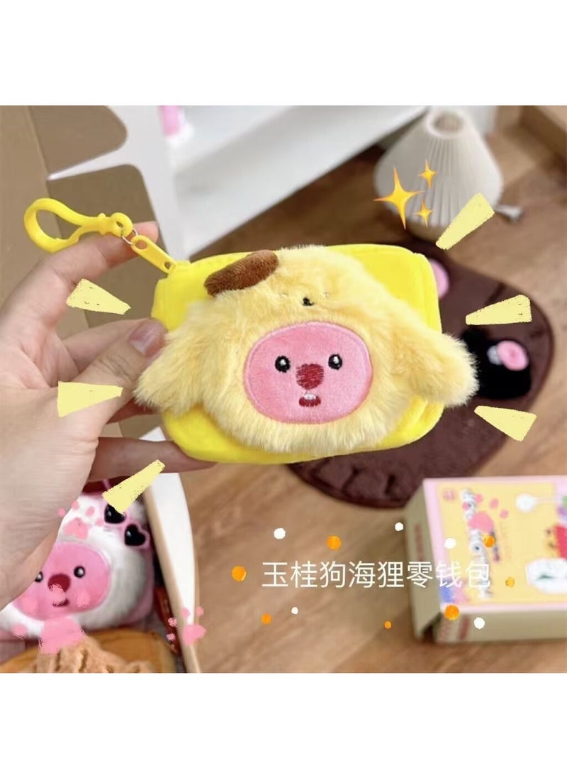 Cute Cartoon Loopy Coin Purse Mini Dory Head Plush Keychain Yellow pudding dog-cross-dressing beaver coin purse 