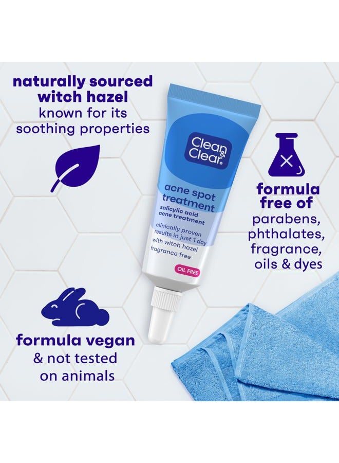 Clean & Clear Acne Spot Treatment Gel Cream with 2% Salicylic Acid, Oil-Free Topical Acne Treatment with Witch Hazel for Clinically Proven Results in 1 Day, Fragrance Free, 0.75 fl. oz - Image 4