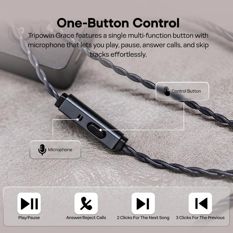 Linsoul Tripowin Grace Detachable Silver-Plated Oxygen Free Copper OFC Earphone Cable with Microphone, 3.5mm 2Pin Connector - Image 4