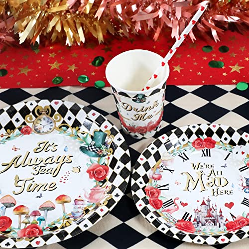 Recheel Alice Tea Party Decorations - Baby Shower Paper Plates, Napkins, Cups & Straws for 24 Guests, 120 Pcs Disposable Party Dessert Dinnerware - Image 5