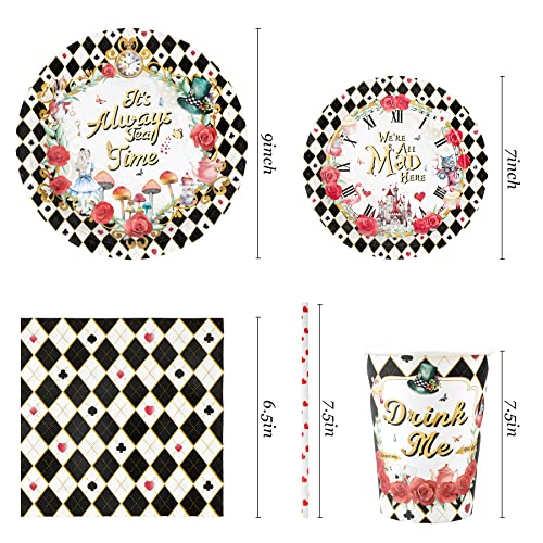 Recheel Alice Tea Party Decorations - Baby Shower Paper Plates, Napkins, Cups & Straws for 24 Guests, 120 Pcs Disposable Party Dessert Dinnerware - Image 2