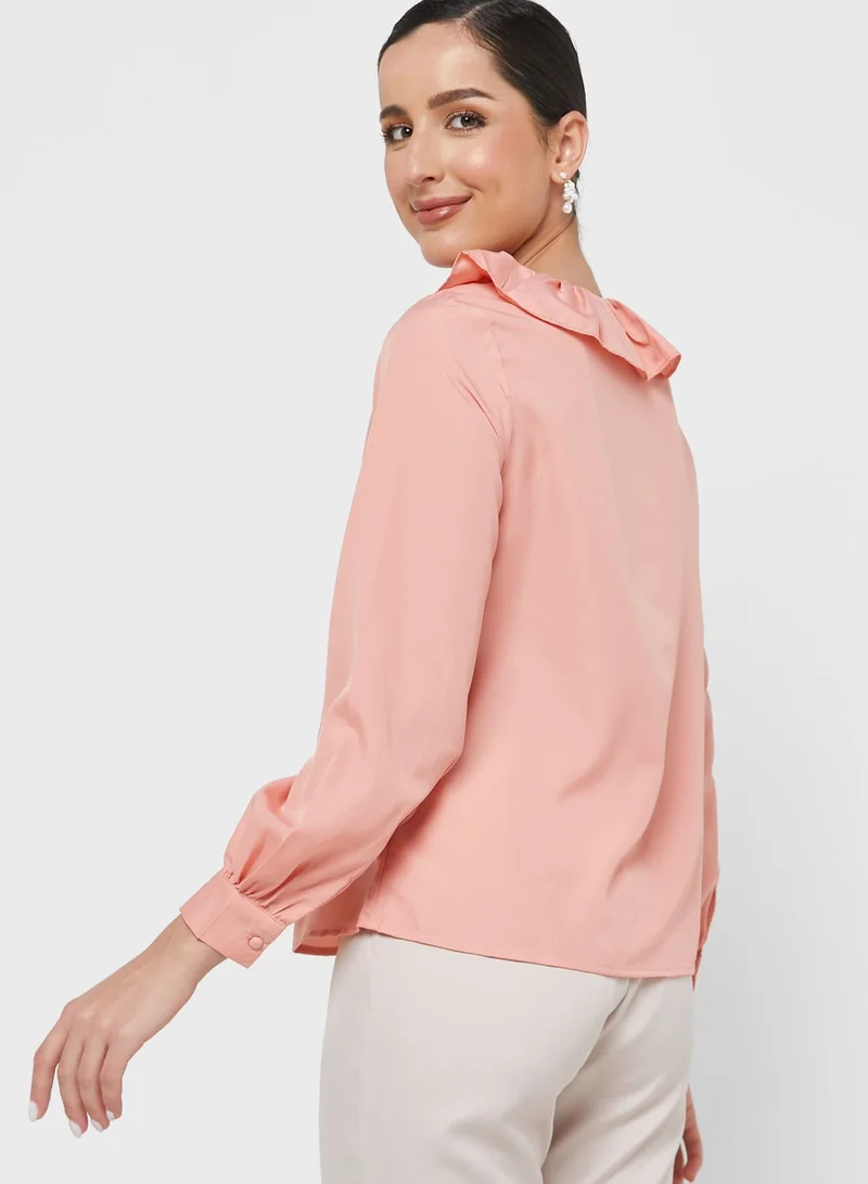ELLA Ruffle Neck Pleat Detail Top