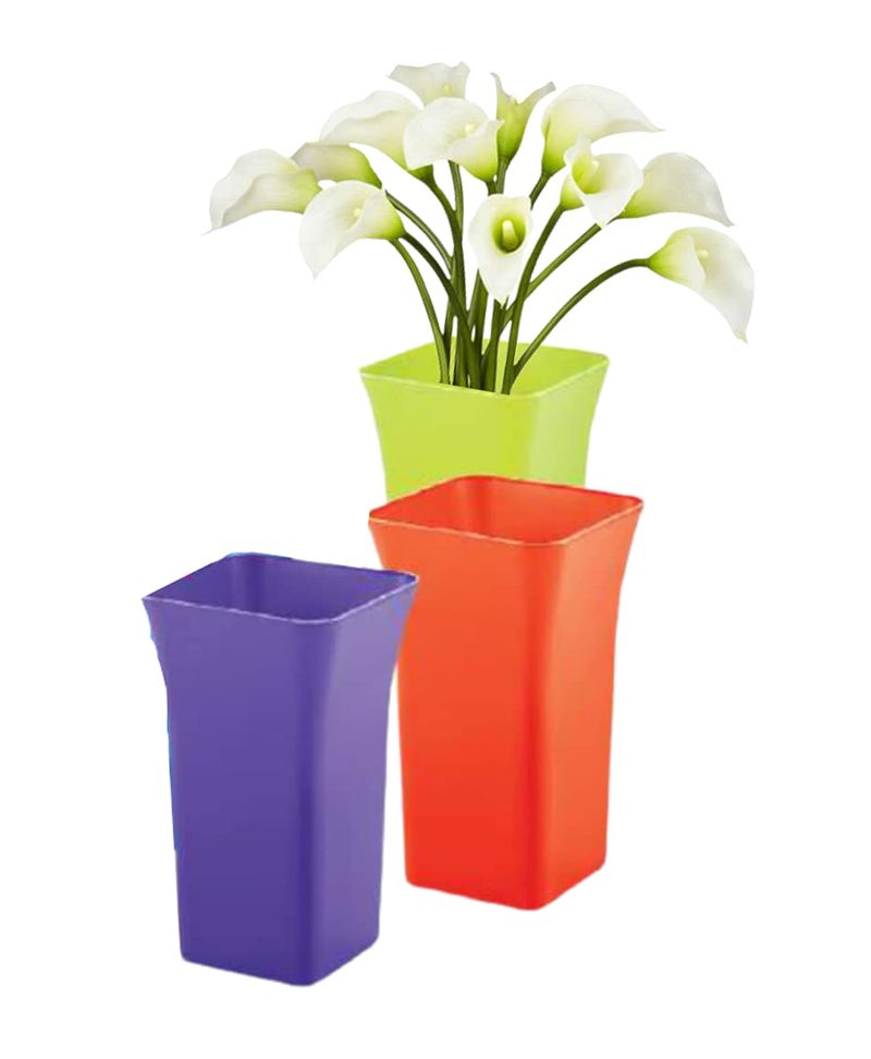 SHOPATHON INDIA Aroma Artifical Flower Pot Gift Set Plastic Vase for Home Decor 75 inch Height Assorted Colour Pack of 3 Empty Pots - Image 5