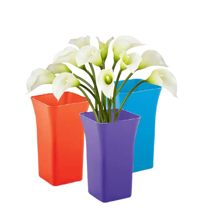 SHOPATHON INDIA Aroma Artifical Flower Pot Gift Set Plastic Vase for Home Decor 75 inch Height Assorted Colour Pack of 3 Empty Pots - Image 4