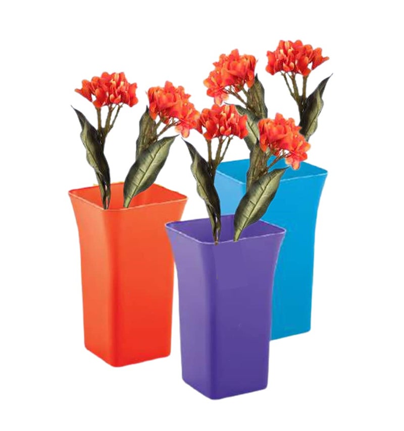 SHOPATHON INDIA Aroma Artifical Flower Pot Gift Set Plastic Vase for Home Decor 75 inch Height Assorted Colour Pack of 3 Empty Pots - Image 3