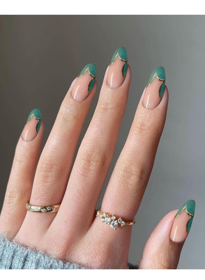 Glitter Green Full Coverage Fake Nails for Women and Girls - 24 Long Rhinestone Nail Pieces in One Box for Stunning Nail Art and Style. - Image 2