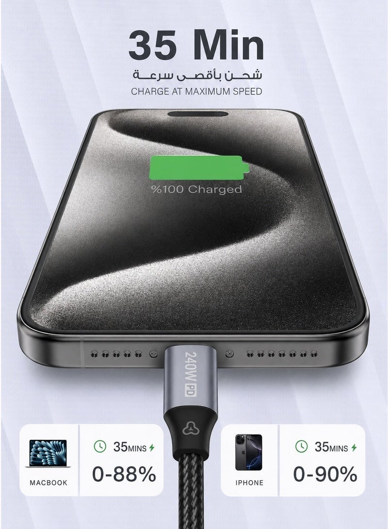 JOYFOCUS Official USB type C To type-C Fabric 240W Super Fast Charging Cable 2M For iPhone 17/16/15, iPad, Laptop, MacBook, Samsung, Huawei, Xiaomi - Image 2