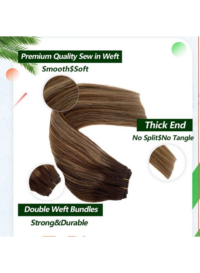 Valiilo Human Hair Wefts Sew in Hair Extensions, Brown with Blonde Highlights Human Hair Bundles Ombre Weft Hair Extensions, Real Human Sew in Hair Extensions, Weft Human Hair Hand Tied 14inch 80g - Image 5